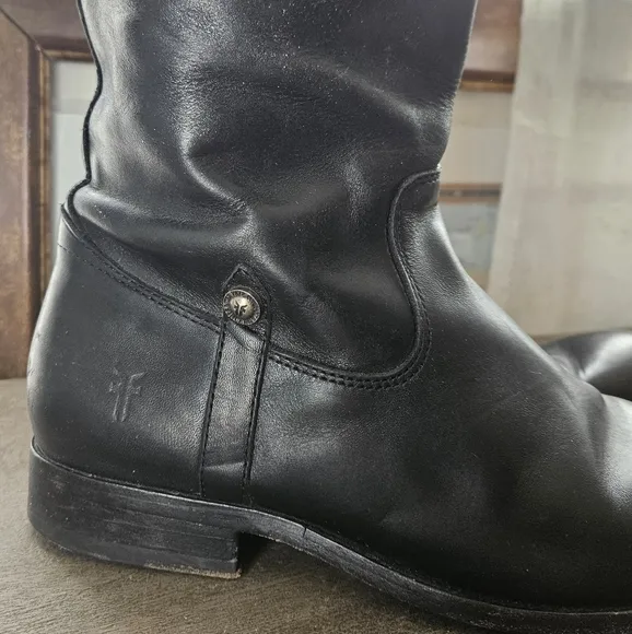 Frye leather knee high riding moto leather flat boots melissa