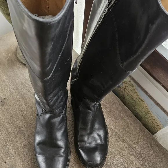Frye leather knee high riding moto leather flat boots melissa