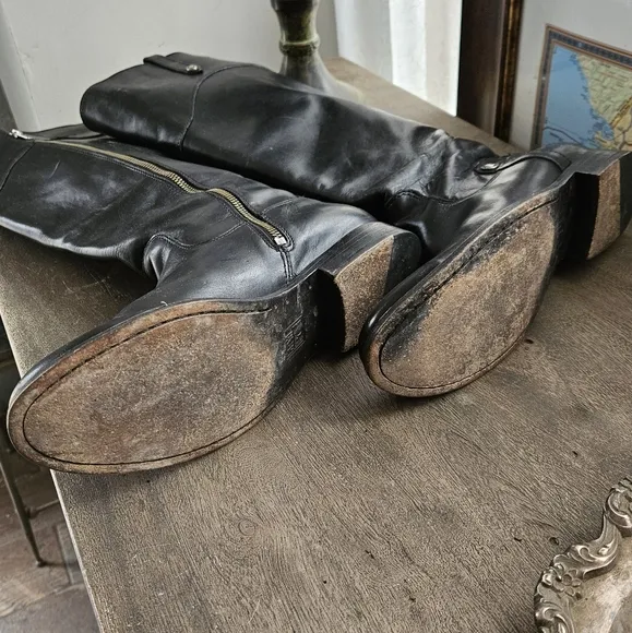 Frye leather knee high riding moto leather flat boots melissa