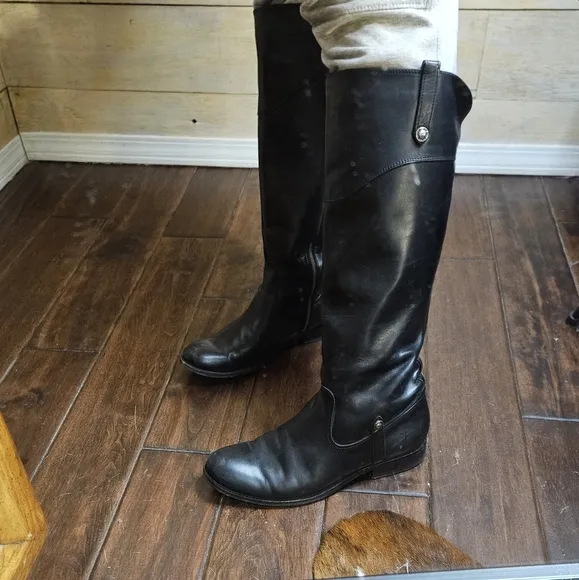 Frye leather knee high riding moto leather flat boots melissa