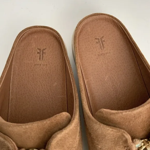 Frye Mules Size 9M Tan Suede Lena Slip-on Platform Shoes