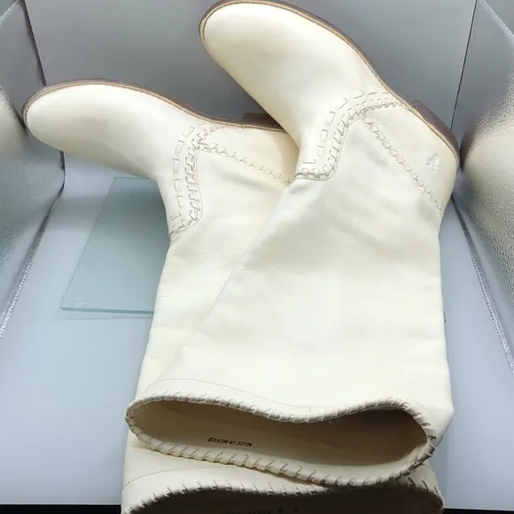 Frye Paige Huarache Leather Flat Tall Boots in Ecrue Cream  sz 8 NEW WITHOUT BOX