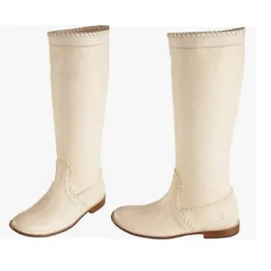 Frye Paige Huarache Leather Flat Tall Boots in Ecrue Cream  sz 8 NEW WITHOUT BOX