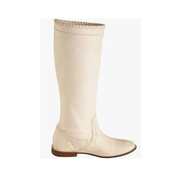 Frye Paige Huarache Leather Flat Tall Boots in Ecrue Cream  sz 8 NEW WITHOUT BOX