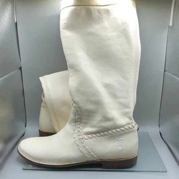 Frye Paige Huarache Leather Flat Tall Boots in Ecrue Cream  sz 8 NEW WITHOUT BOX