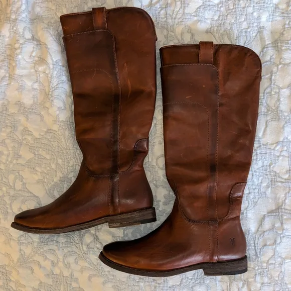 Frye Paige Leather Knee High Riding Tall Boots In Cognac sz 6 Brand New!!