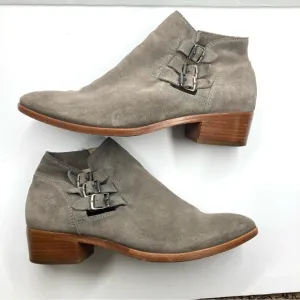 Frye Ray Belted Grey Suede Bootie Triple Buckle 9 M Boho Western Boots