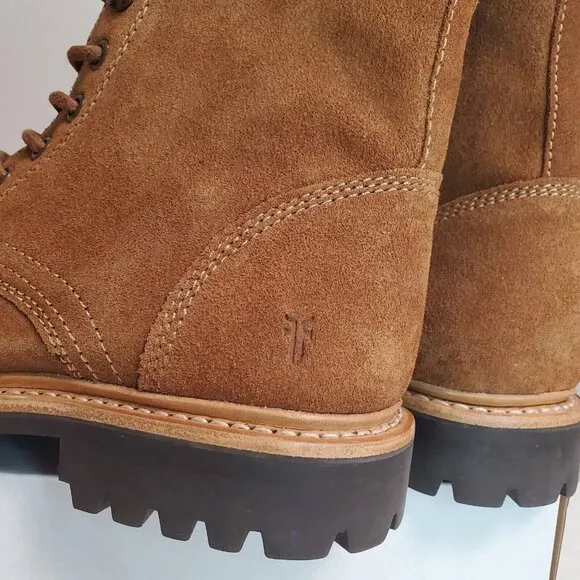 Frye Russell Boots FR41606 Tan Leather Mens Lace Up Zip Western Work Ranch Rodeo