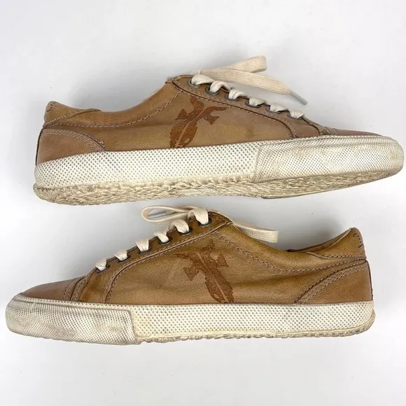 FRYE Shoes Womens 7 Kira Low Top Distressed Sneaker Lace up Taupe Gray