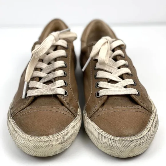 FRYE Shoes Womens 7 Kira Low Top Distressed Sneaker Lace up Taupe Gray