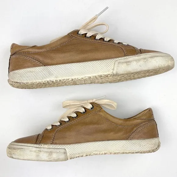 FRYE Shoes Womens 7 Kira Low Top Distressed Sneaker Lace up Taupe Gray