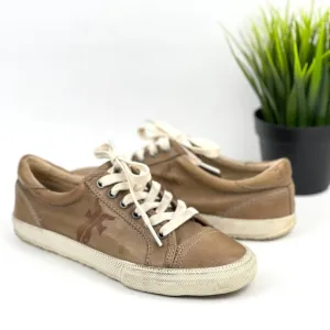 FRYE Shoes Womens 7 Kira Low Top Distressed Sneaker Lace up Taupe Gray