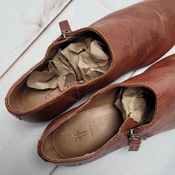 Frye Terri Cognac flat loafers booties boots shooties low ankle