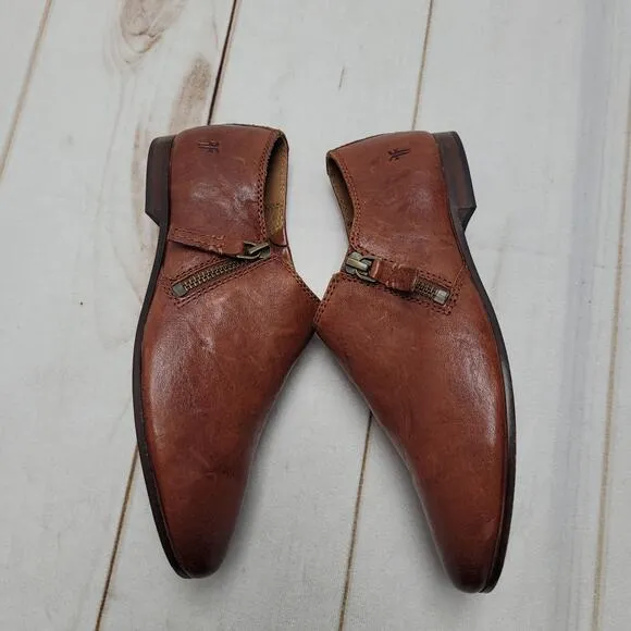 Frye Terri Cognac flat loafers booties boots shooties low ankle
