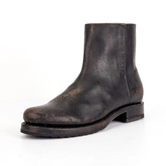 Frye Women Veronica Inside Zip Moto Biker Distress Brown Leather Boots sz 7