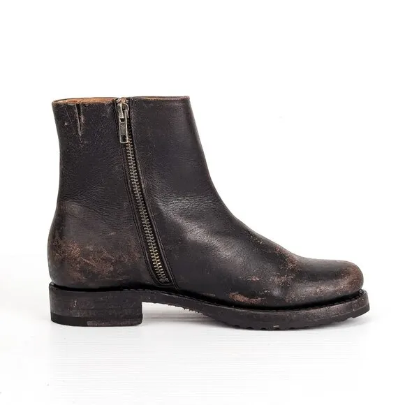 Frye Women Veronica Inside Zip Moto Biker Distress Brown Leather Boots sz 7