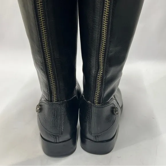 FRYE Women’s Black Leather Zip Up Knee High Boots. Flat Heel.