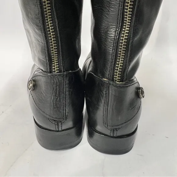 FRYE Women’s Black Leather Zip Up Knee High Boots. Flat Heel.
