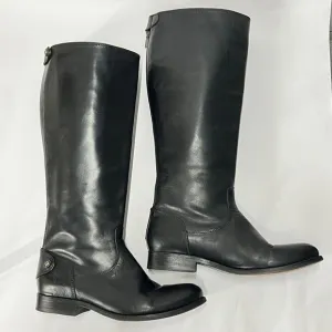 FRYE Women’s Black Leather Zip Up Knee High Boots. Flat Heel.