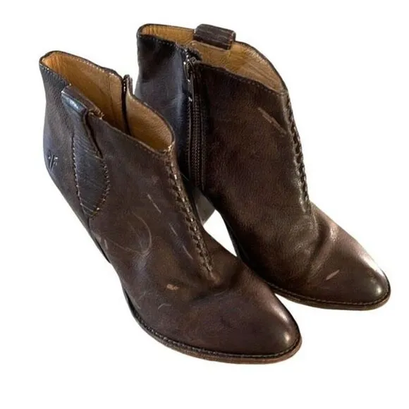 Frye Womens Braided Ankle Block Heeled Boots Brown Size 6B