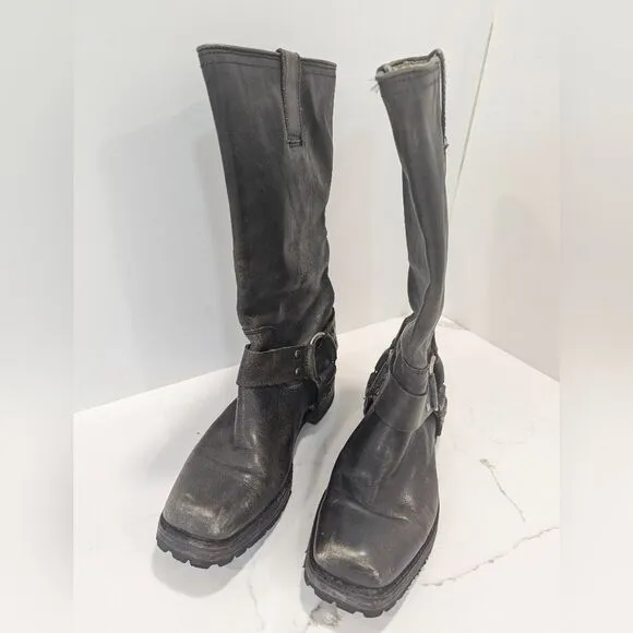 Frye Women's Harness 12R Metallic leather moto riding tall combat Boots women 7