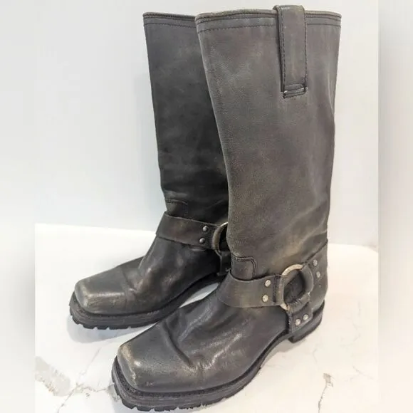 Frye Women's Harness 12R Metallic leather moto riding tall combat Boots women 7