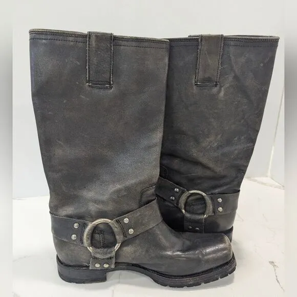 Frye Women's Harness 12R Metallic leather moto riding tall combat Boots women 7