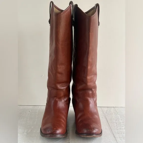 FRYE WOMEN'S MELISSA BUTTON Leather RIDING BOOTS Cognac size 8