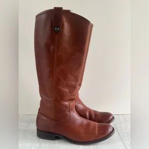 FRYE WOMEN'S MELISSA BUTTON Leather RIDING BOOTS Cognac size 8