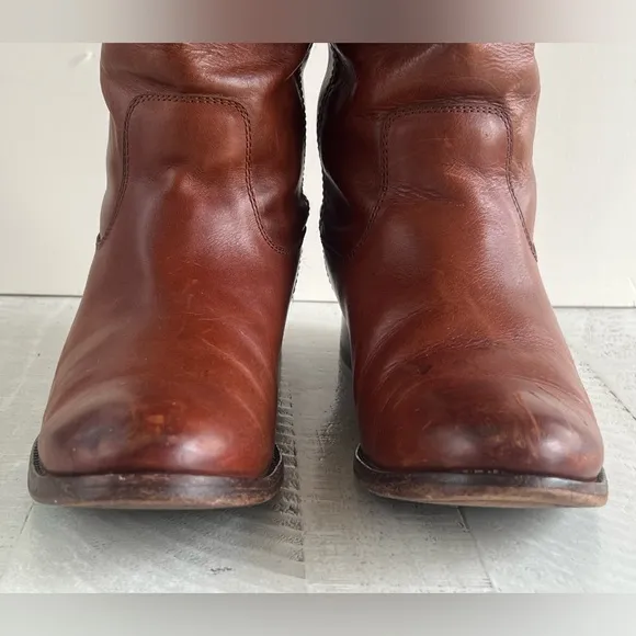 FRYE WOMEN'S MELISSA BUTTON Leather RIDING BOOTS Cognac size 8