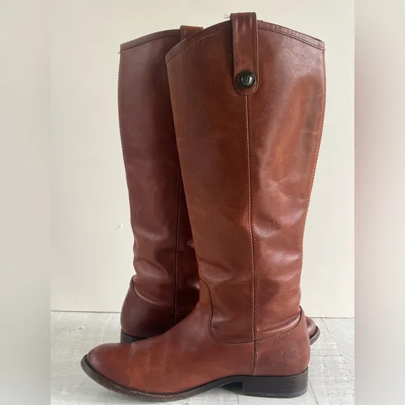 FRYE WOMEN'S MELISSA BUTTON Leather RIDING BOOTS Cognac size 8