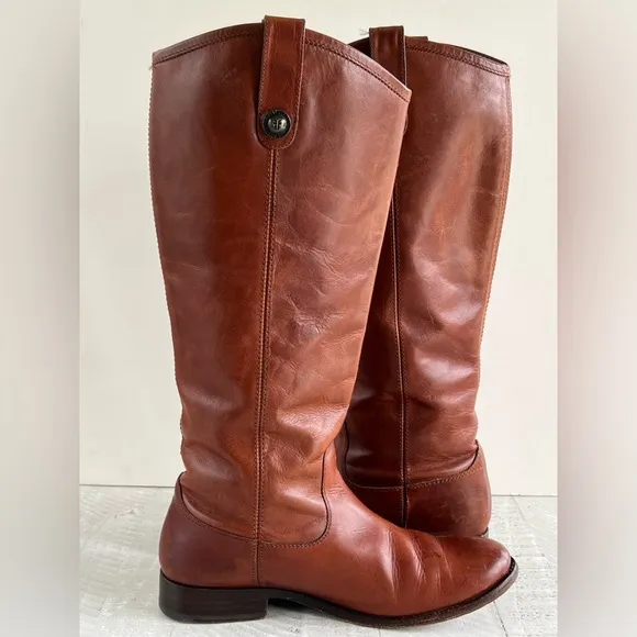 FRYE WOMEN'S MELISSA BUTTON Leather RIDING BOOTS Cognac size 8