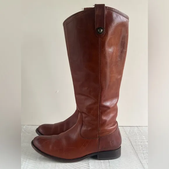 FRYE WOMEN'S MELISSA BUTTON Leather RIDING BOOTS Cognac size 8