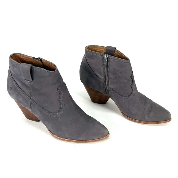 Frye Womens Reina Jea Western Ankle Boots Nubuck Leather Gray Zip Up Size 9M