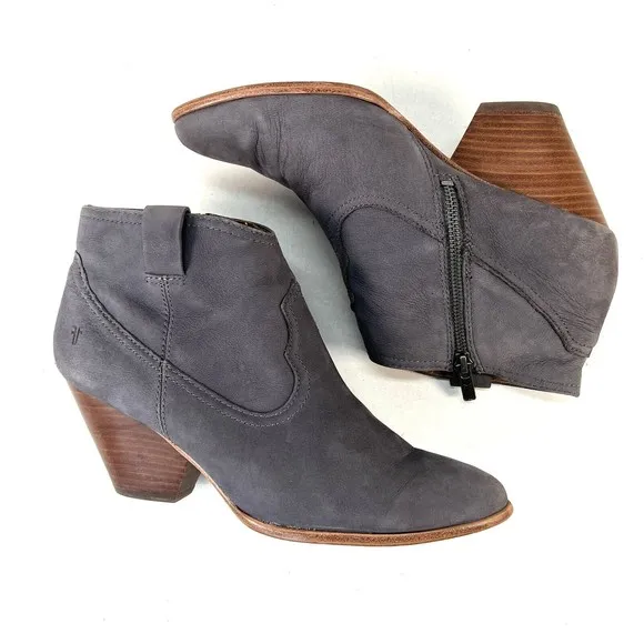 Frye Womens Reina Jea Western Ankle Boots Nubuck Leather Gray Zip Up Size 9M
