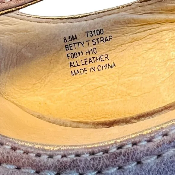 Frye Women’s Sz 8.5 Brown Leather T-Strap Block Heels Pumps Shoes Betty