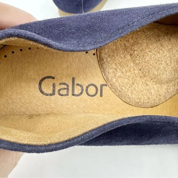 Gabor Viola Navy Blue Suede Loafer Flats w/Tortoise Shell Buckle Detail Sz 6.5
