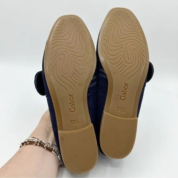 Gabor Viola Navy Blue Suede Loafer Flats w/Tortoise Shell Buckle Detail Sz 6.5