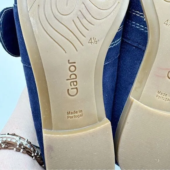 Gabor Viola Navy Blue Suede Loafer Flats w/Tortoise Shell Buckle Detail Sz 6.5