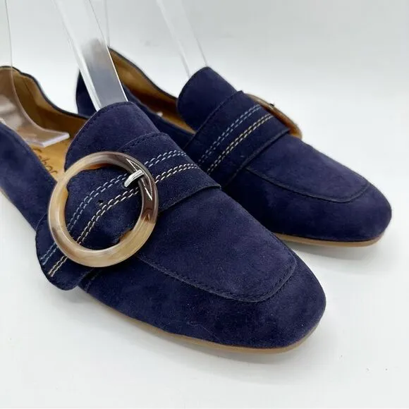 Gabor Viola Navy Blue Suede Loafer Flats w/Tortoise Shell Buckle Detail Sz 6.5