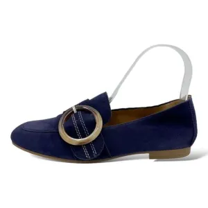 Gabor Viola Navy Blue Suede Loafer Flats w/Tortoise Shell Buckle Detail Sz 6.5