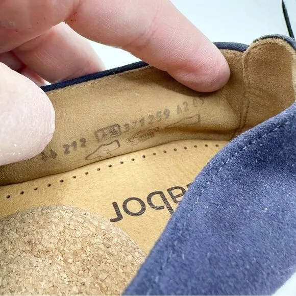 Gabor Viola Navy Blue Suede Loafer Flats w/Tortoise Shell Buckle Detail Sz 6.5