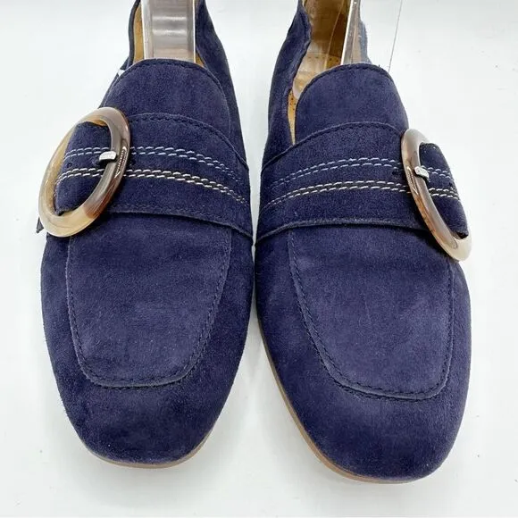 Gabor Viola Navy Blue Suede Loafer Flats w/Tortoise Shell Buckle Detail Sz 6.5
