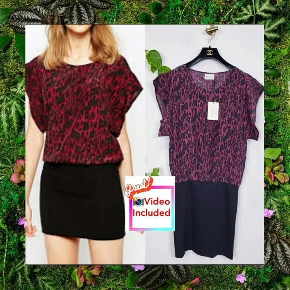 GANNI Dress Leopard Slip Mini Animal‎ Stretch Black Red Wine Casual Y2K Boho NWT