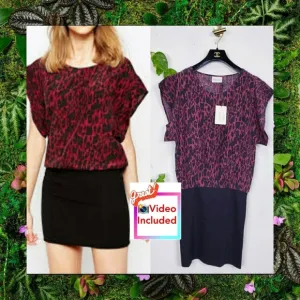 GANNI Dress Leopard Slip Mini Animal‎ Stretch Black Red Wine Casual Y2K Boho NWT