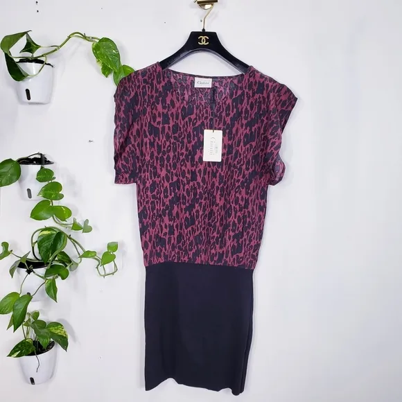 GANNI Dress Leopard Slip Mini Animal‎ Stretch Black Red Wine Casual Y2K Boho NWT
