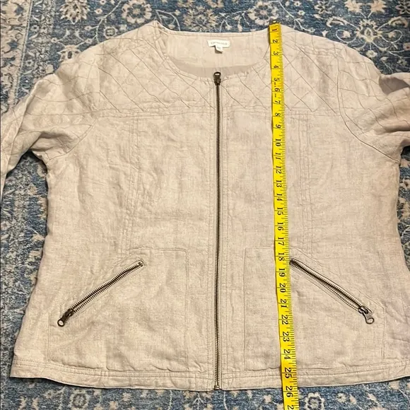 Garnet Hill Tan Linen Blend Zipper Quilted Bomber Jacket Minimalist Coastal