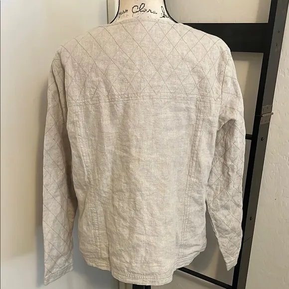 Garnet Hill Tan Linen Blend Zipper Quilted Bomber Jacket Minimalist Coastal