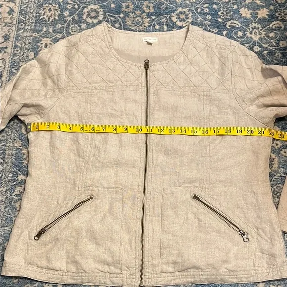 Garnet Hill Tan Linen Blend Zipper Quilted Bomber Jacket Minimalist Coastal