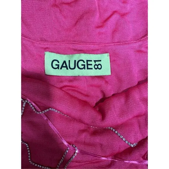 GAUGE81 Hira Short Dress Fuchsia Pink Crystal Straps Open Back Size M $386